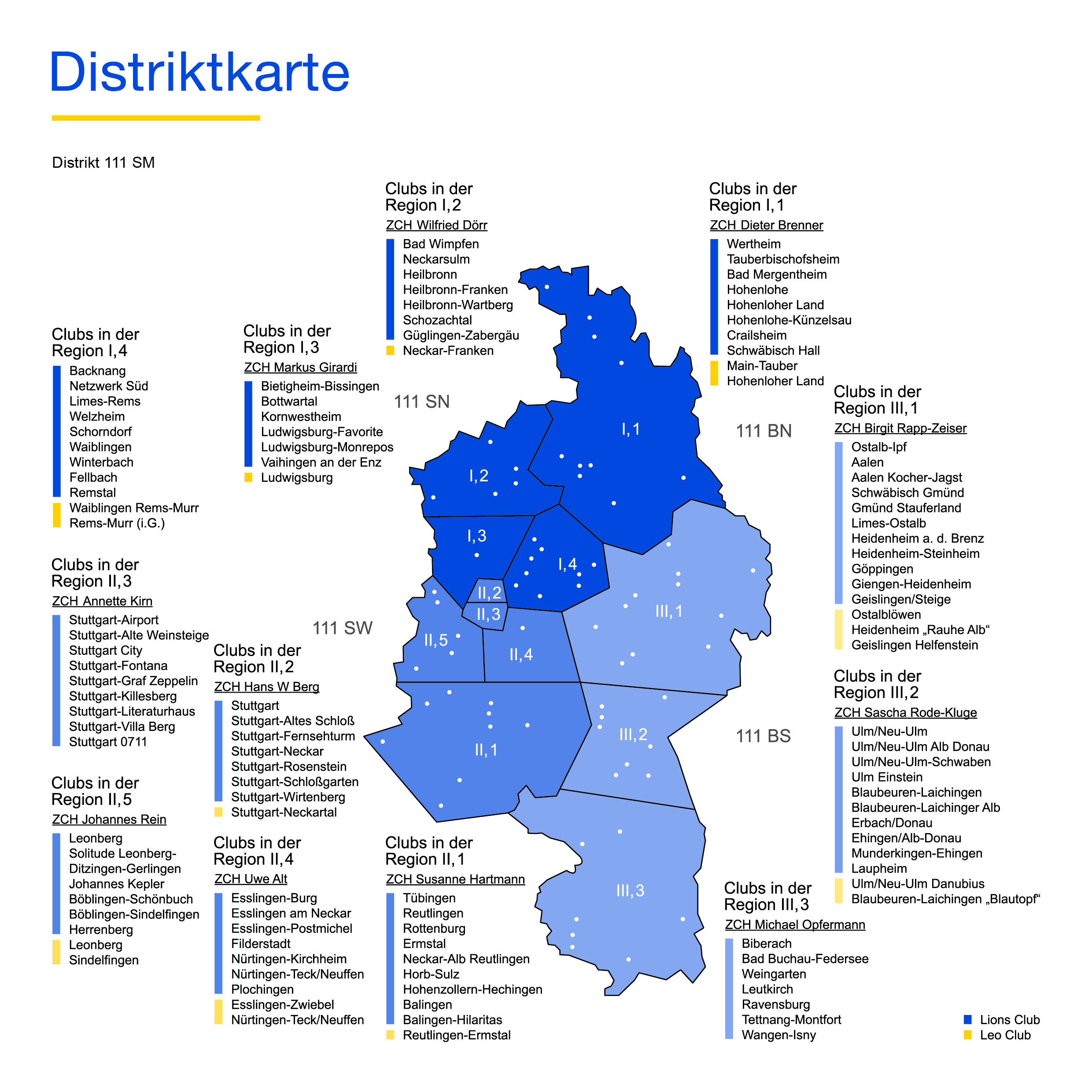 Distriktkarte mit der Darstellung der Clubs